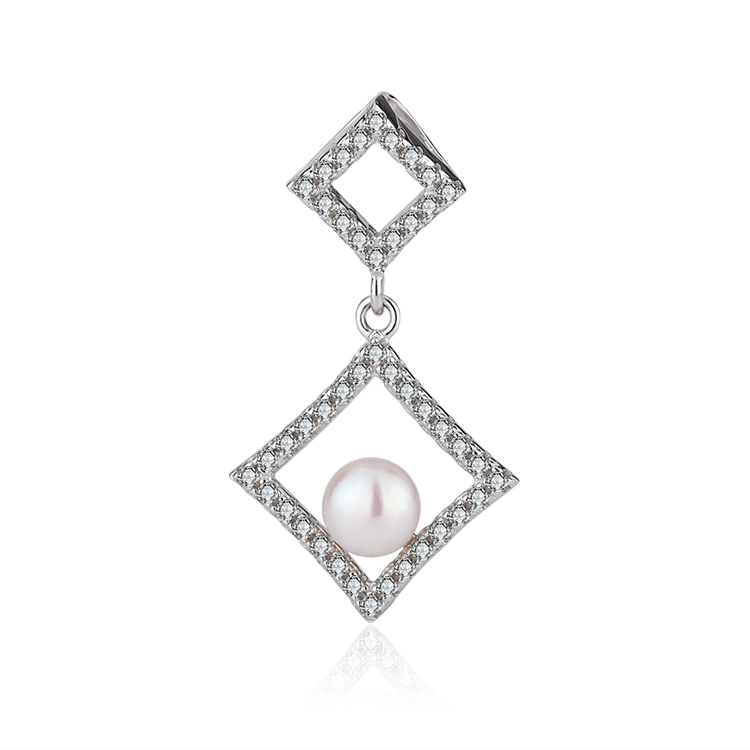 Two Diamond-Shaped Frames Silver Pearl Pendant