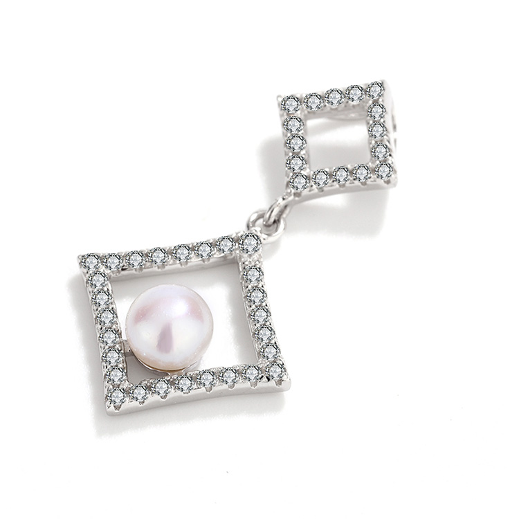 Two Diamond-Shaped Frames Silver Pearl Pendant - Image 3