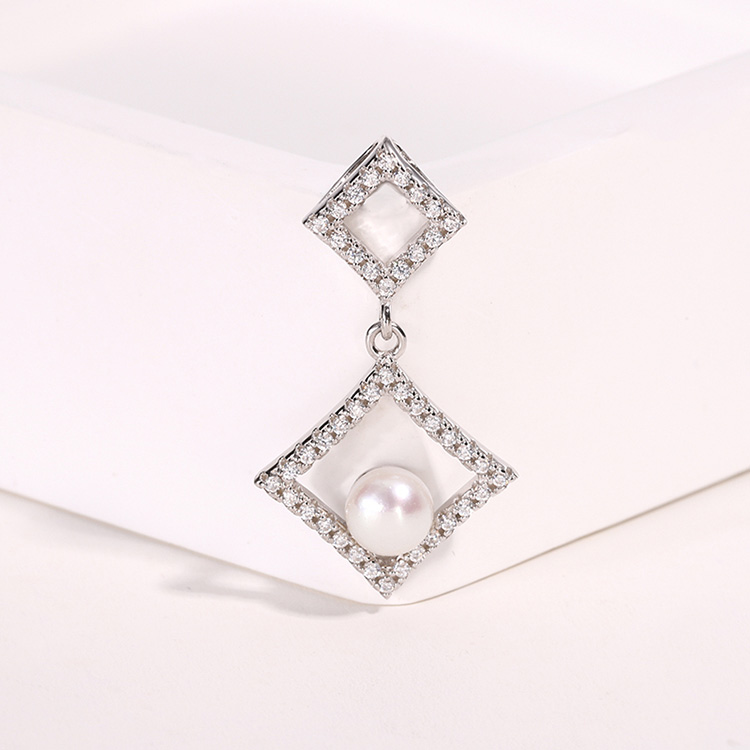 Two Diamond-Shaped Frames Silver Pearl Pendant - Image 5
