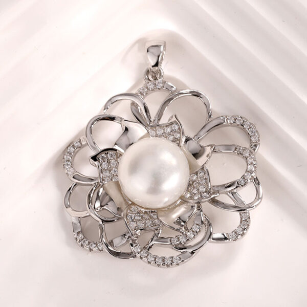 Openwork Flower Silver Necklace Pearl Pendant - Image 5