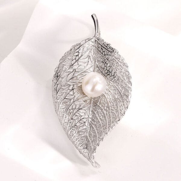 Sterling Silver Leaf Real Pearl Pendant Charm - Image 5