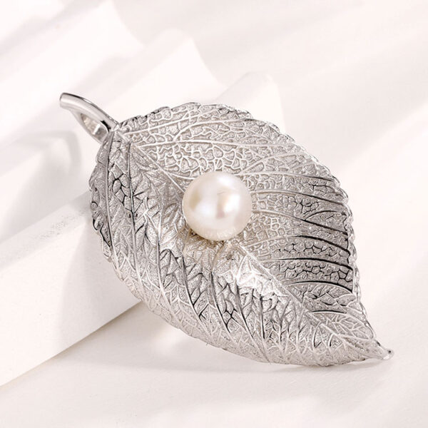 Sterling Silver Leaf Real Pearl Pendant Charm - Image 6
