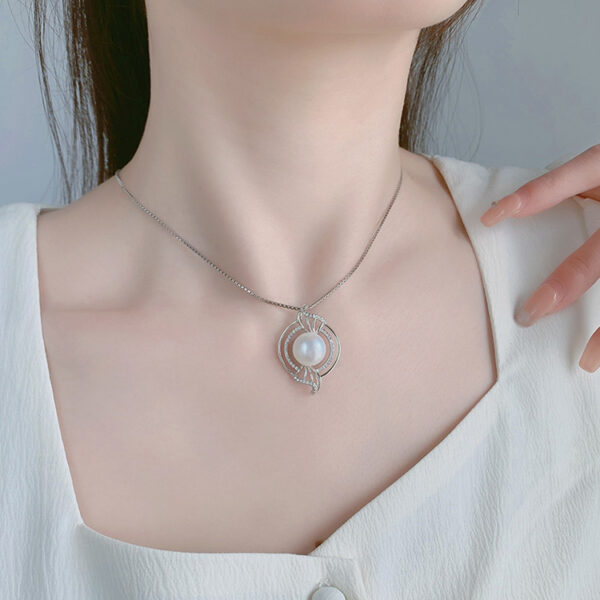 Large Round Sterling Silver Pearl Necklace Pendant - Image 2