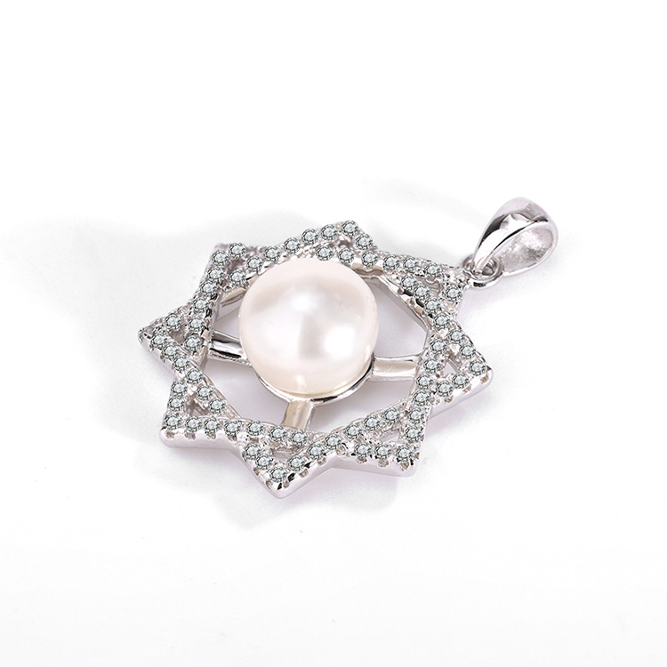 Six-Pointed Star Pearl and Diamond Pendant - Image 3