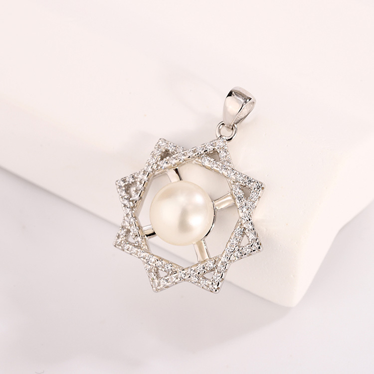Six-Pointed Star Pearl and Diamond Pendant - Image 5