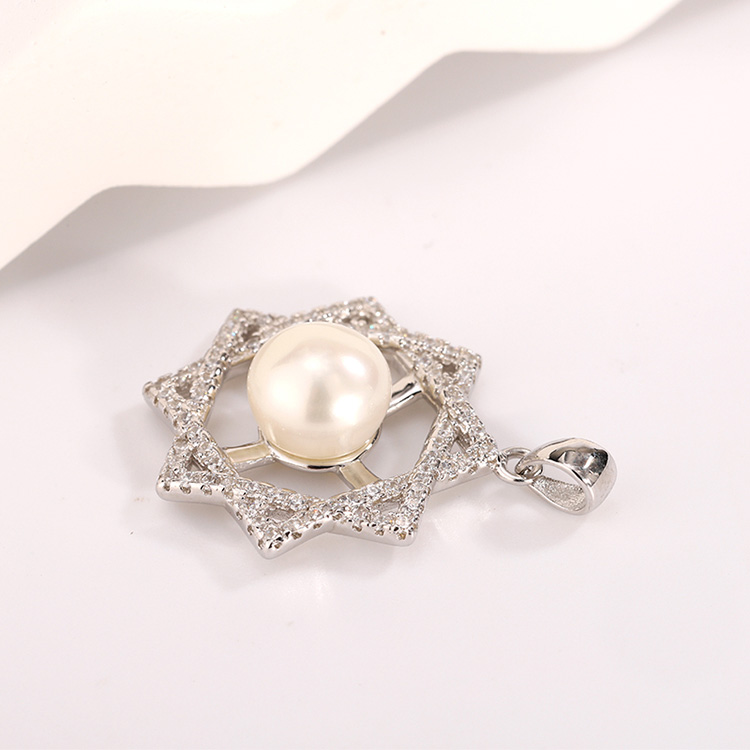 Six-Pointed Star Pearl and Diamond Pendant - Image 6