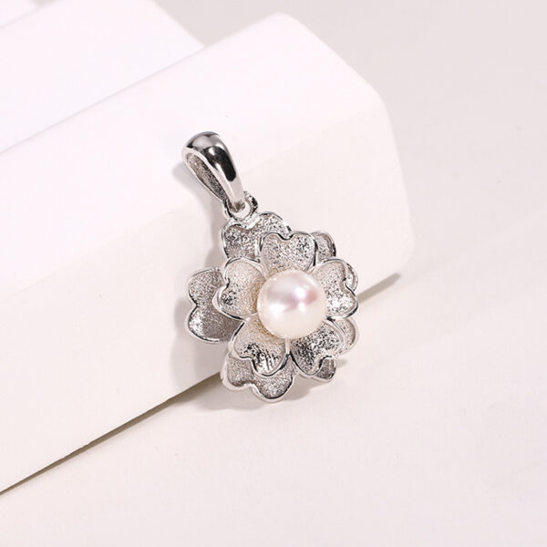 Textured Sterling Silver Pearl Flower Pendant - Image 4