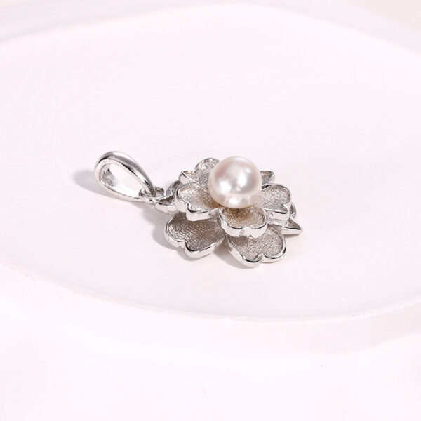 Textured Sterling Silver Pearl Flower Pendant - Image 6