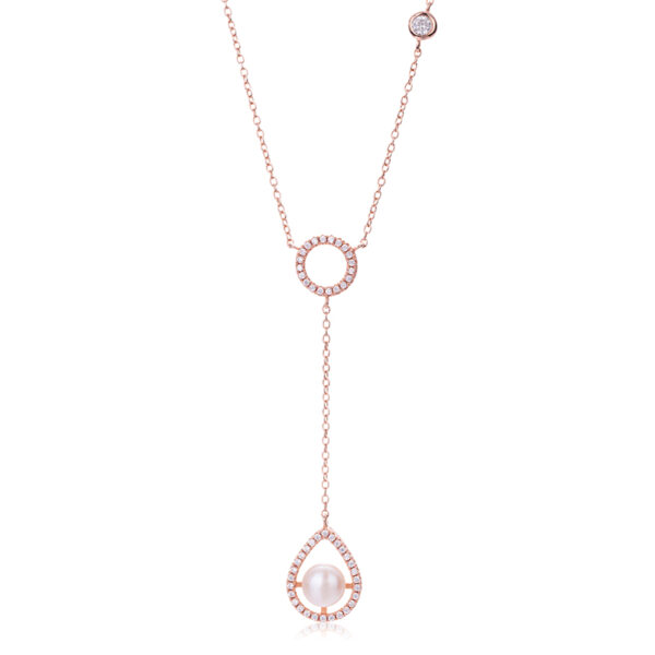 Rose Gold Long Dangle Teardrop Pearl Necklace