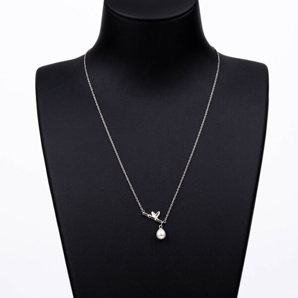 Bamboo-like Bar Single Pearl Drop Necklace - Image 2