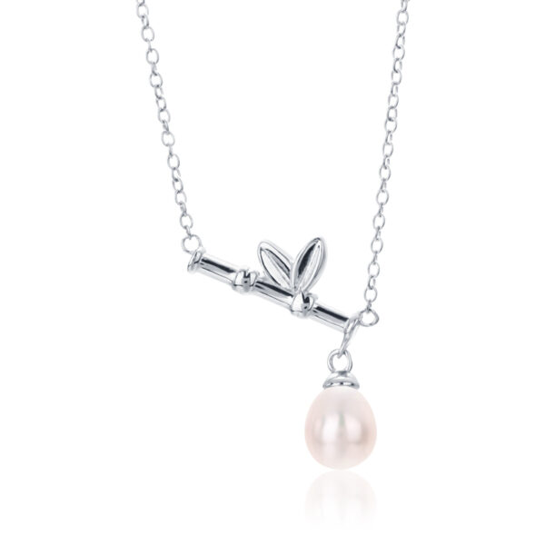 Bamboo-like Bar Single Pearl Drop Necklace