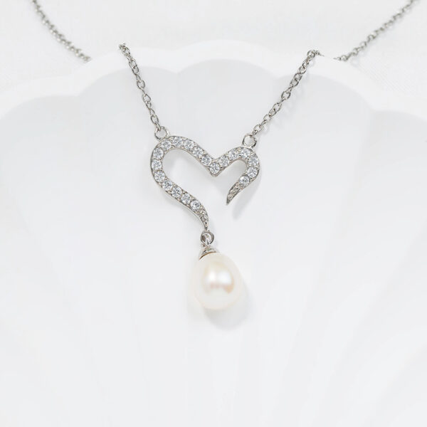 Pearl Open Asymmetrical Heart Necklace - Image 3