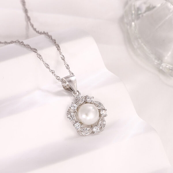 Floral Design Pearl Pendant Necklace Ring Earrings Set - Image 5