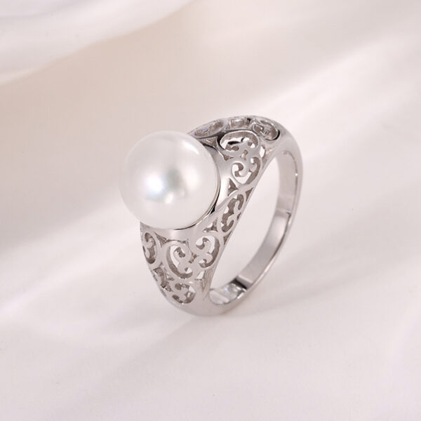 Circular Pendant Pearl Necklace Ring and Earrings Jewelry Set - Image 4